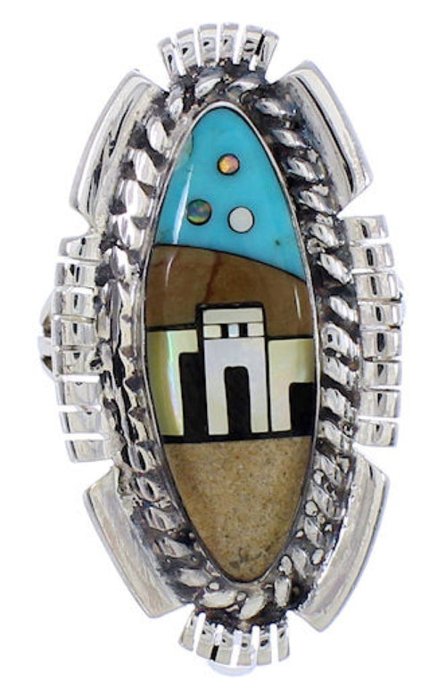 Silver Multicolor Native American Design Ring Size 5-1/4 WX41410